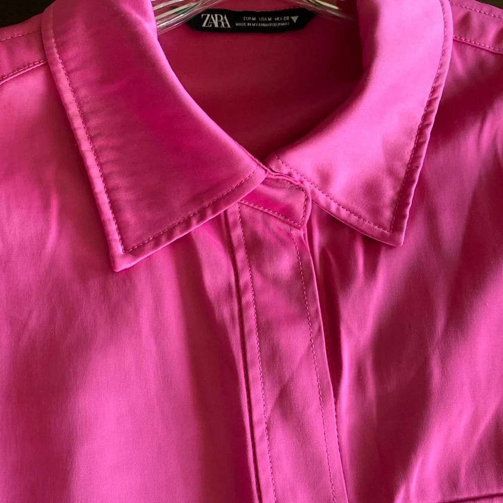 COPY SET Zara Pink Satin Oversized Shirt Jacket Shorts M 6/8 Bloggers Mango NWOT